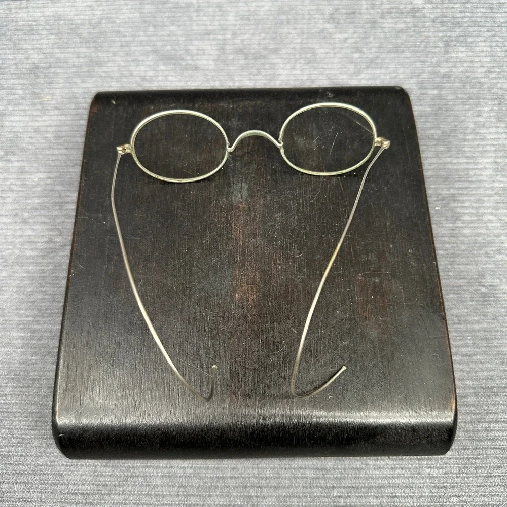 Antique Y2K Aluminum Wire Rim Oval Spectacles Cable Temple Glasses Silver